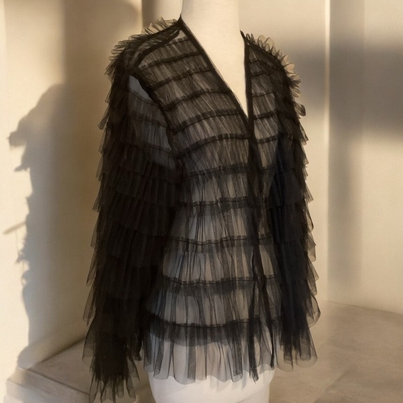 W.A.Y. Jackets & Blazers - W.A.Y. Wonderful & Young Black Ruffled Netting Open Front Unlined Jacket L NWOT